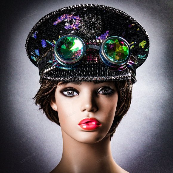 Black Purple Steampunk Captain Burning Man Hat - Picture 3 of 8